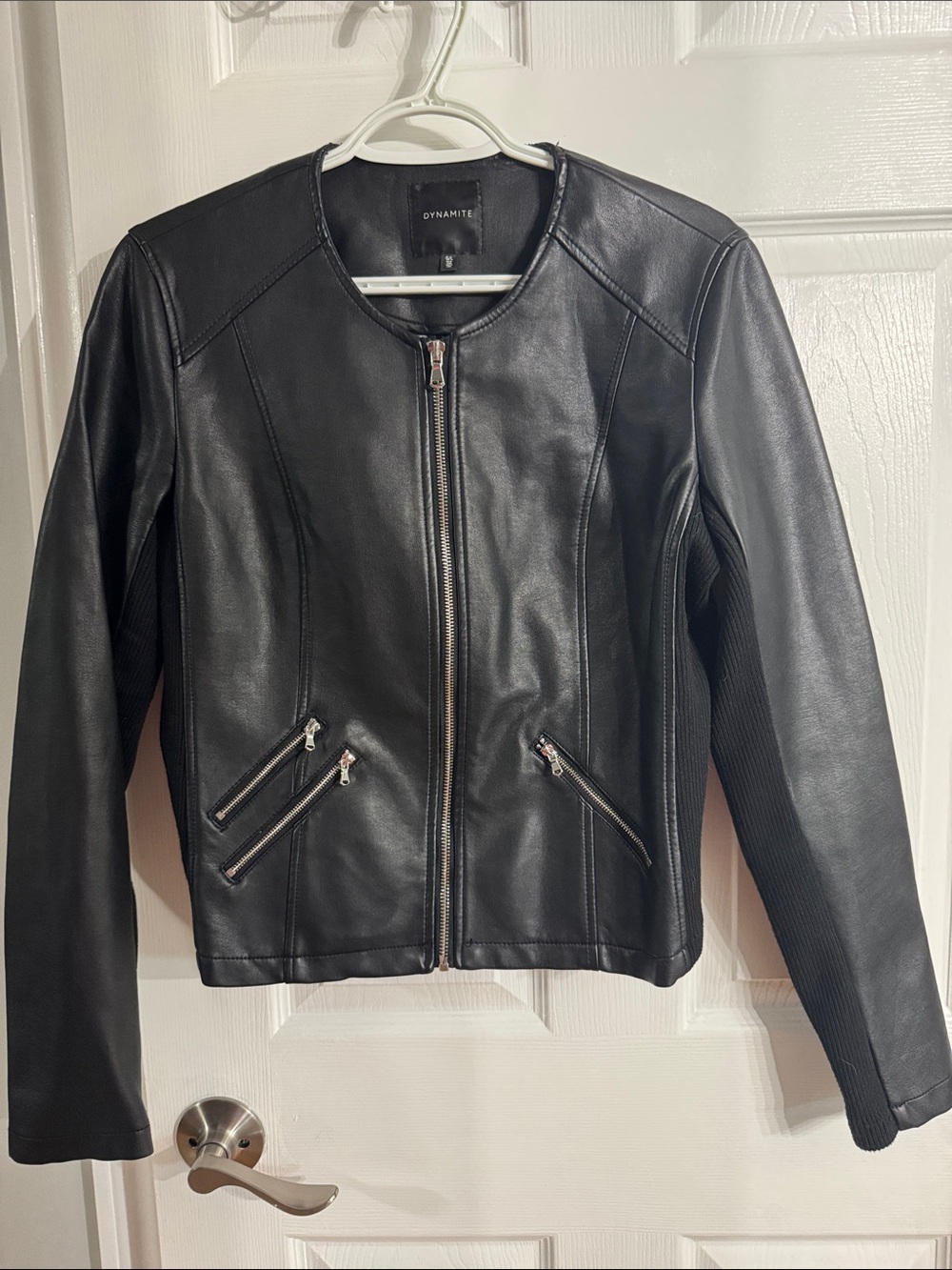 Dynamite Black Faux Leather Zip-Front Moto Jacket